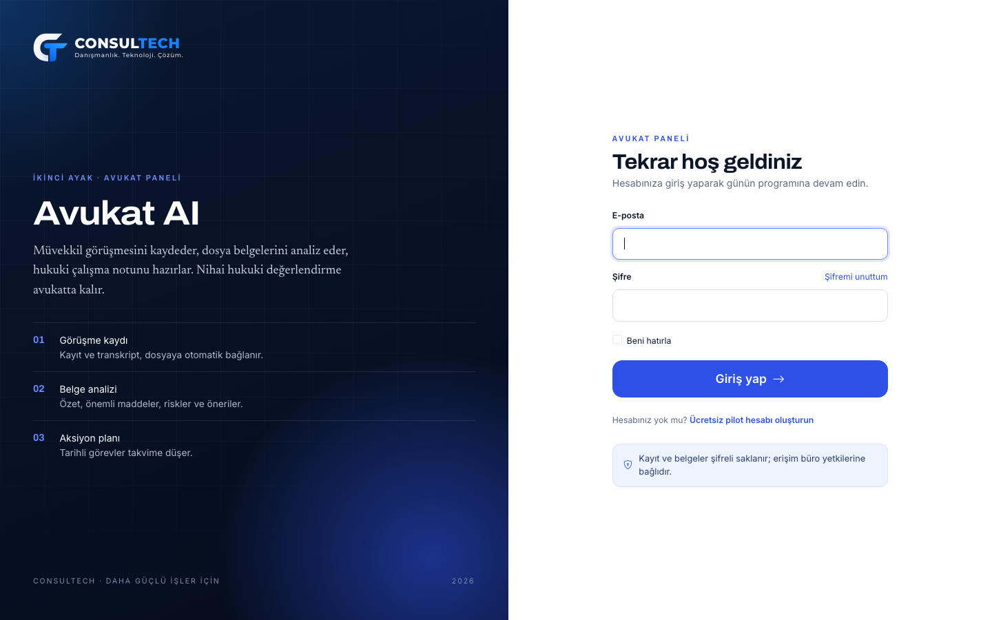 Avukat AI giriş ekranı