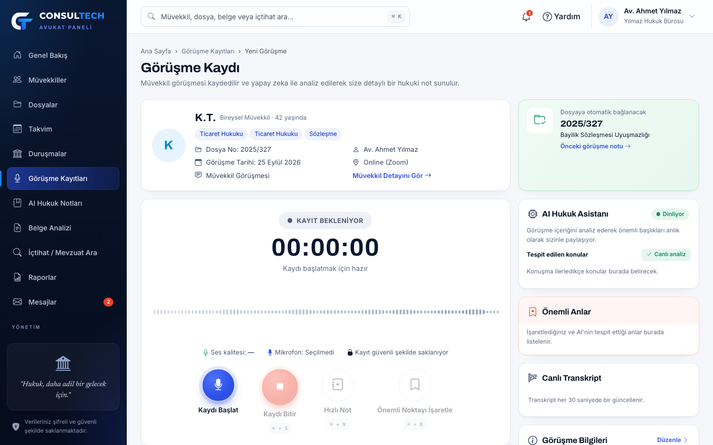 Görüşme kaydı ekranı